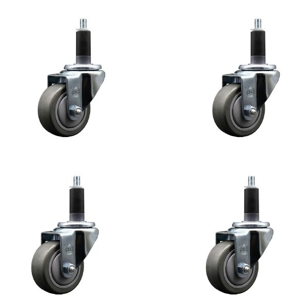 3'' Gray Poly Wheel Swivel 1-1/8'' Expanding Stem Caster Set, 4PK